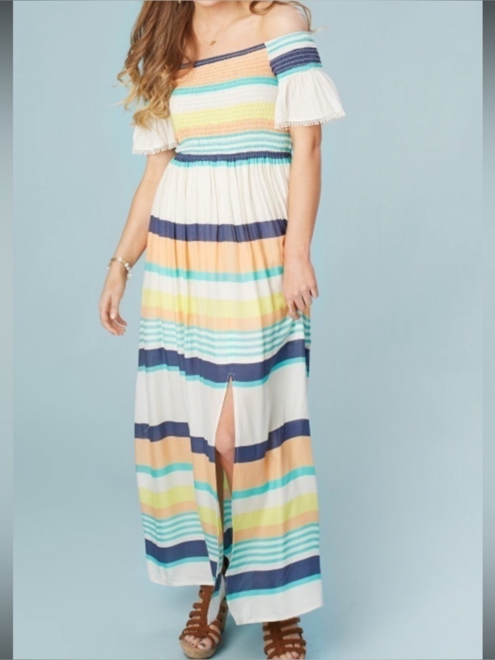 Altar'd State Summer Stripes Maxi Dress with Crochet Trim